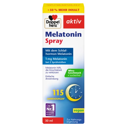Abbildung der Produktverpackung Doppelherz aktiv Melatonin Spray Frontansicht